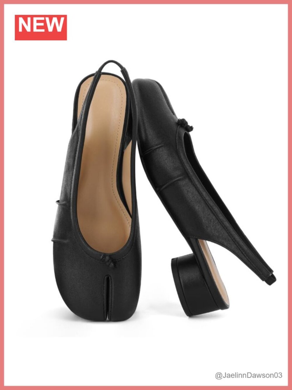 Tabi Split Toe Slingback Low Block Heel PU Pumps for Women